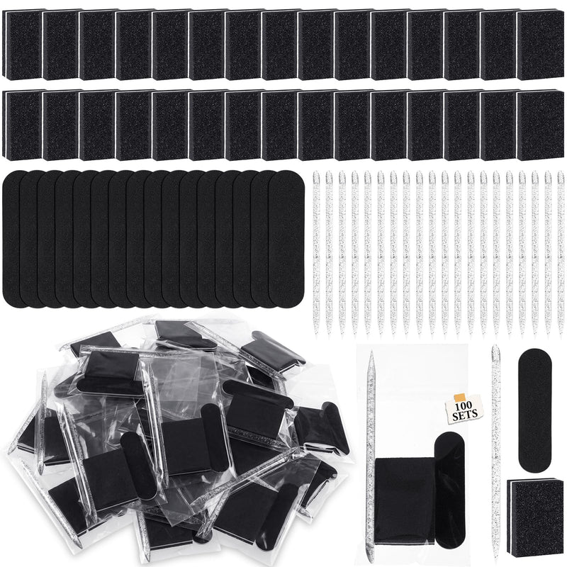100 Sets Disposable Manicure Kit Individually Package Nail Tech Must Haves Pedicure Set with Mini Nail File Buffer Cuticle Stick Tool for Salon Home Gifts - BeesActive Australia