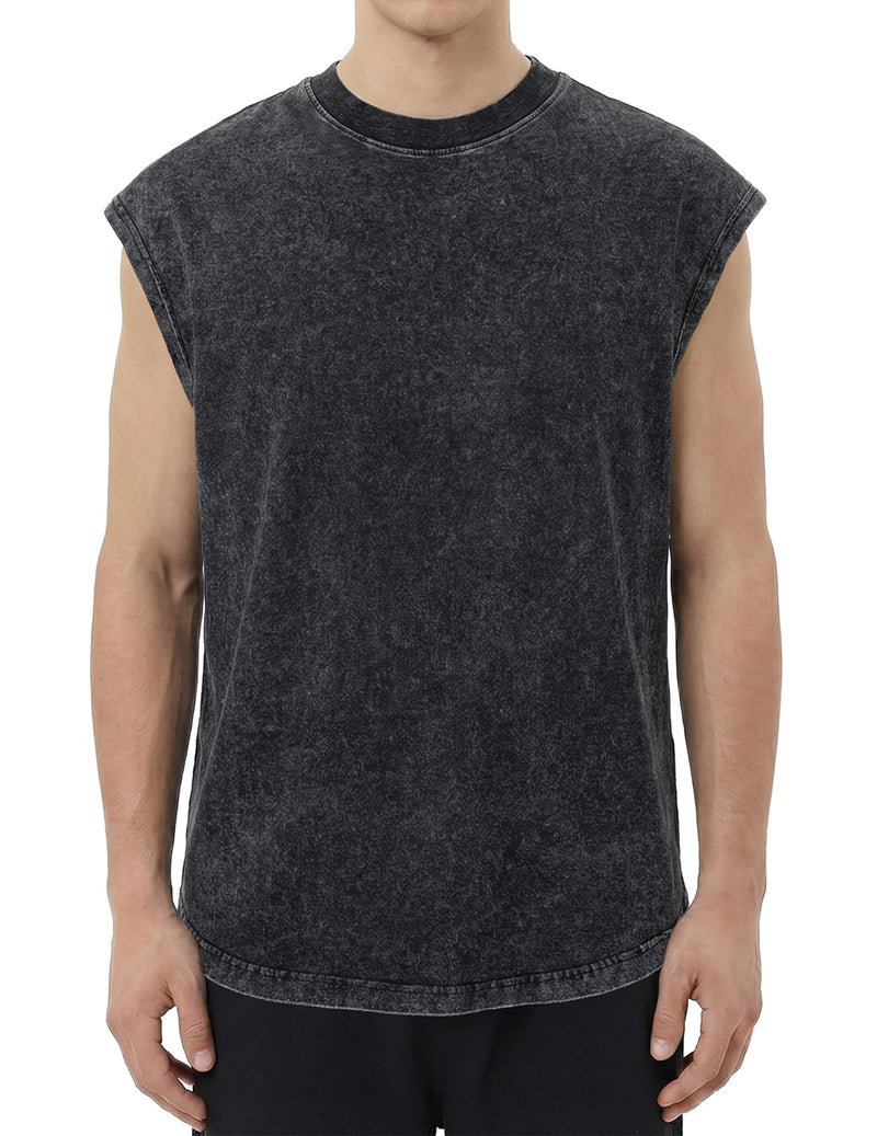 JMIERR Men's 100% Cotton Washed Sleeveless T-Shirt Crew Neck Muscle Tank Top for Summer Casual Gym Workout Medium Black - BeesActive Australia