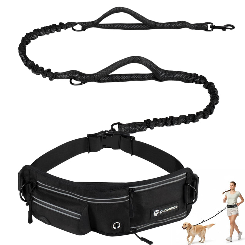 Hands Free Dog Leash with Waist Pack Featuring 2 Metal Clips - Adjustable Leash with Reflective Stitching and Shock Absorbing Design for Walking, Jogging, Hiking, Running and Training Pets