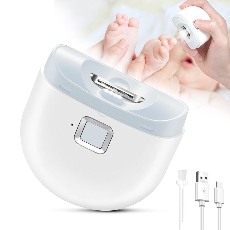 Electric Nail Clipper & Nail File - Baby Electric Nail File with Automatic Trimmer with LED Light - USB Rechargeable Electric Nail Clipper with Built-in Storage for Baby, Kids, Adults, Seniors-(White) - BeesActive Australia