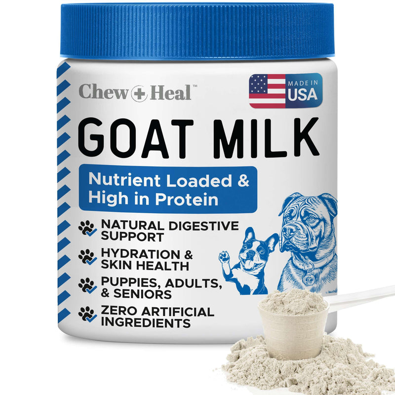 Chew + Heal Labs Goat Milk Powder for Dogs - 6oz of Nutrient Loaded Milk for Puppy, Adult, and Senior Dogs - Good for Muscle, Bone, and Heart Health - Protein Rich with No Additives - Made in the USA