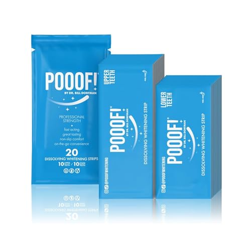 POOOF! Dissolving Teeth Whitening Strips by Dr. Bill Dorfman,12% Hydrogen Peroxide Professional White Strips, Enamel-Safe, Zero Sensitivity Formula, Dentist-Developed Mint Whitener | 10-Day, 20 Strips