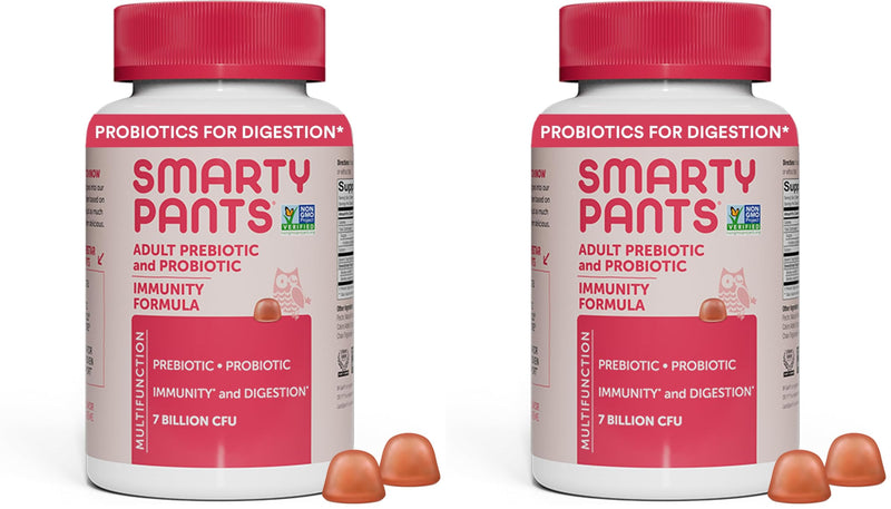 SmartyPants Adult Probiotic & Prebiotic Gummies for Digestive Health: Gut Health Supplement, Clinically Studied Prebiotic for Immune Support, Strawberry, 60 Count (30 Day Supply) (Pack of 2) 1 Count (Pack of 2) Strawberry Probiotic + Prebiotic