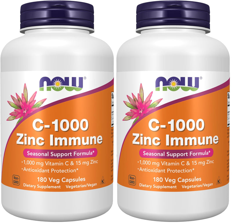 NOW Foods Supplements, C-1000 & Zinc Immune, Seasonal Support Formula*, Antioxidant Protection*, 180 Veg Capsules, (Pack of 2) 180 Count (Pack of 2)