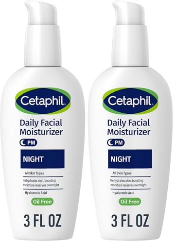 Cetaphil Night Moisturizer for Face, Hydrating Facial Moisturizer with Hyaluronic Acid, All Skin Types, Lightweight and Non-Comedogenic, Dermatologist Recommended for Sensitive Skin, 3oz (Pack of 2) 3 Fl Oz (Pack of 2)