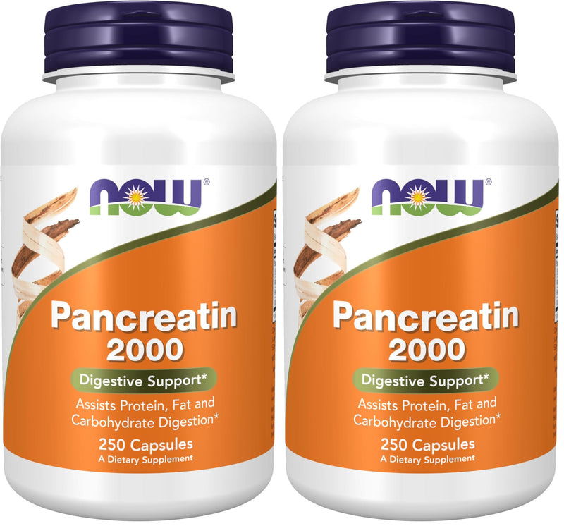 NOW Foods Supplements,Pancreatin 2000 with Naturally Occurring Protease (Protein Digesting),Amylase (Carbohydrate Digesting),and Lipase (Fat-Digesting) Enzymes,250 Capsules,(Pack of 2) 250 Count (Pack of 2)