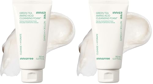 innisfree Green Tea Amino Acid Cleansing Foam, Sulfate-Free Hydrating Korean Face Wash, Gentle Lather, pH-Balanced Skincare 2 Pack