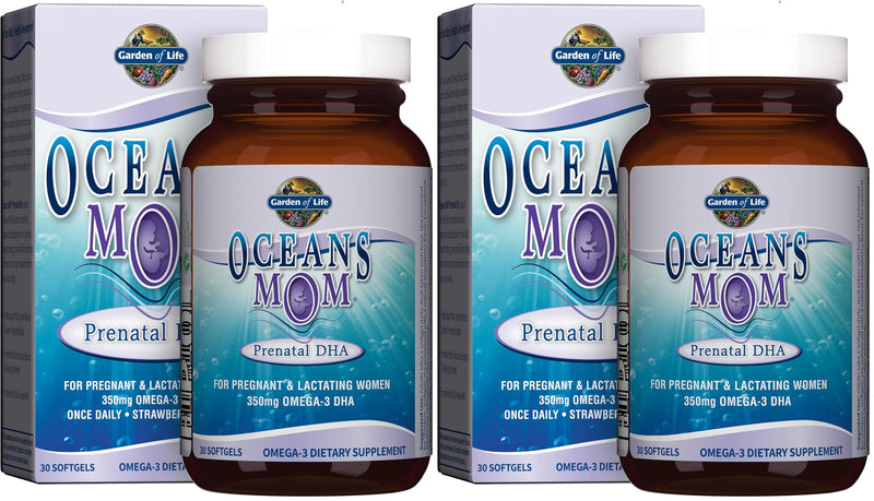 Garden of Life Oceans Mom Prenatal Fish Oil DHA, Omega 3 Supplement - Strawberry, 350mg Prenatal DHA Pregnancy Fish Oil Support for Mamas, Babys Brain & Eye Development, 30 Small Softgels(Pack of 2) 30 Count (Pack of 2)
