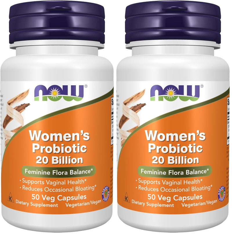 NOW Foods Supplements,Women's Probiotic,20 Billion,Specially Formulated Using Three Clinically Tested Probiotic Strains,50 Veg Capsules,(Pack of 2) 50 Count (Pack of 2)