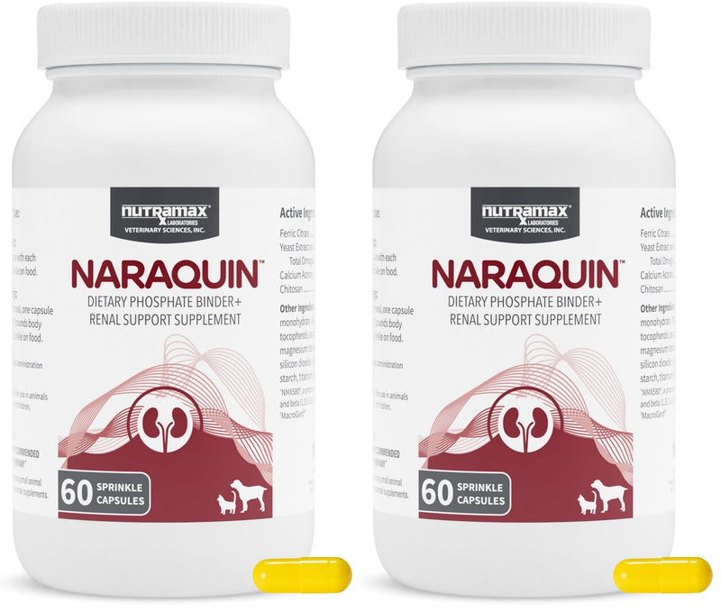 Nutramax Laboratories NARAQUIN™ Dietary Phosphate Binder + Renal Support Supplement for Cats & Dogs,60 Count (Pack of 2) 60 Count (Pack of 2)