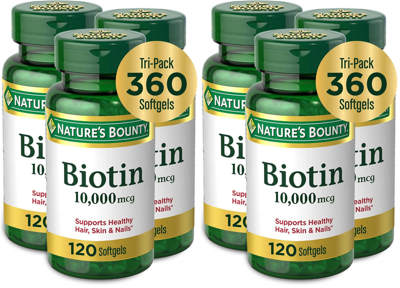 Nature's Bounty Biotin Hair Skin and Nails Vitamins,Supports Healthy Hair,Skin and Nails,10,000 mcg,120 Count (Pack of 6) 120 Count (Pack of 6)