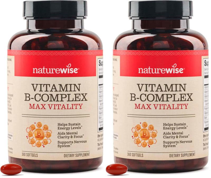 NatureWise Vitamin B Complex for Women and Men-with Folic Acid Biotin B1 B2 B3 B6 B12 - Support Cellular Energy & Mental Clarity - Gluten & Dairy Free, Non-GMO-360 Softgels[1-Year Supply],(Pack of 2) 360 Count (Pack of 2)