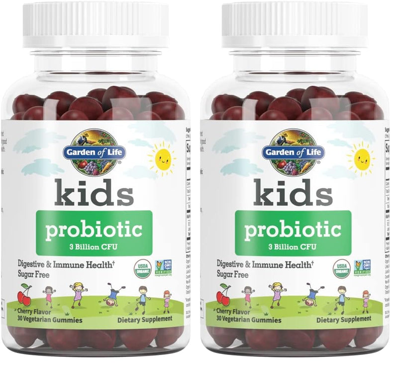 Garden of Life Kids Probiotic 3 Billion CFU, Cherry Flavor Gummies - Sugar Free Once Daily Probiotics for Kids, Children's Digestive & Immune Health, 30 Vegetarian Gummies, (Pack of 2) 30 Count (Pack of 2)