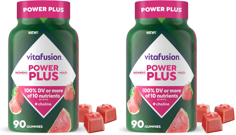Vitafusion Power Plus Women’s Multivitamin Gummies,100% Daily Value or More of 10Nutrients,HelpsSupport Nerve,Energy Metabolism,Bone & Immune Health,Strawberry & Watermelon Flavor,90 Count (Pack of 2) 90 Count (Pack of 2) Power+ Women's Multivitamins