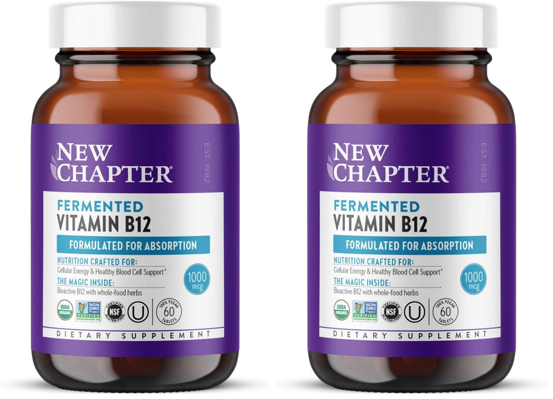 New Chapter Fermented Vitamin B12 1,000 mcg,USDA Organic,Daily for Cellular Energy + Healthy Blood Cells,Certified Vegan,Gluten Free -,60 Count (Pack of 2) 60 Count (Pack of 2)