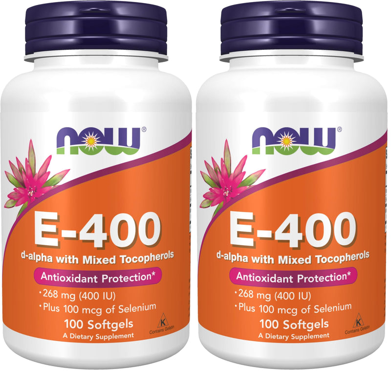 Now Supplements, Vitamin E-400 IU, Mixed Tocopherols, Antioxidant Protection*, 100 Softgels, (Pack of 2) 100 Count (Pack of 2)