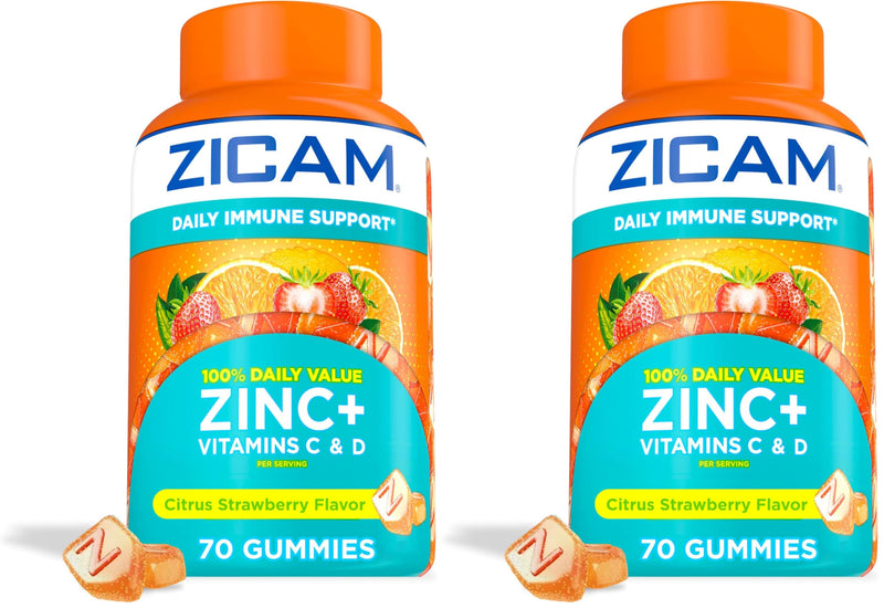 Zicam Daily Immune Support,Gummy Supplement,Zinc,Vitamin C and Vitamin D,Citrus Strawberry Flavor,70 Count (Pack of 2) 70 Count (Pack of 2)