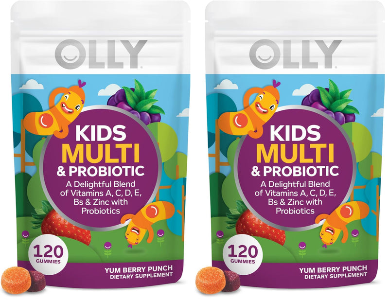 OLLY Kids Multivitamin & Probiotic Gummy,Digestive Support,Vitamins A,D,C,E,B,Zinc,Chewable Supplement,Berry Flavor,60 Day Supply -,120 Count (Pack of 2) 120 Count (Pack of 2)
