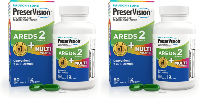 PreserVision AREDS 2 + Multivitamin,#1 Eye Doctor Recommended Brand,2-in-1 Eye Vitamin with Lutein,Zeaxanthin,Zinc,and Vitamin C,D & E,80 Softgels,(Pack of 2) 80 Count (Pack of 2)