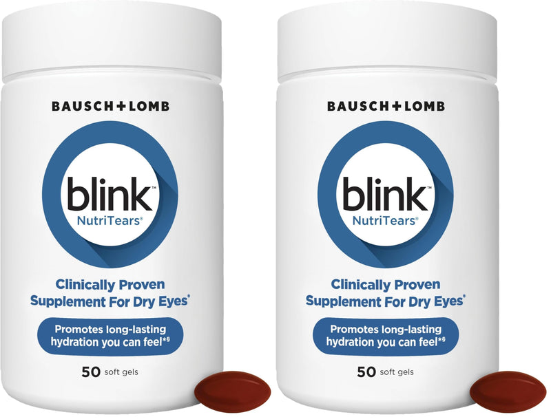 BLINK NutriTears Clinically Proven Supplement for Dry Eyes,Eye Care with Lutein & Zeaxanthin and Vitamin D to Hydrate Eyes from Within for Long-Lasting Relief,50 Softgels,(Pack of 2) NutriTears Supplement (50 Count) (Pack of 2)