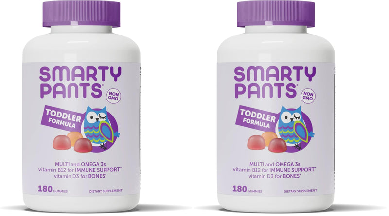 SmartyPants Toddler Multivitamin Gummies: Omega 3 Fish Oil(EPA/DHA), Vitamin D3, C, B12, B6, A, K & Zinc, Biotin, Beta Carotene, Gluten Free, 3 Fruit Flavors, 180 Count (60 Day Supply) (Pack of 2) 180 Count (Pack of 2) Discontinued - 60 Day Supply