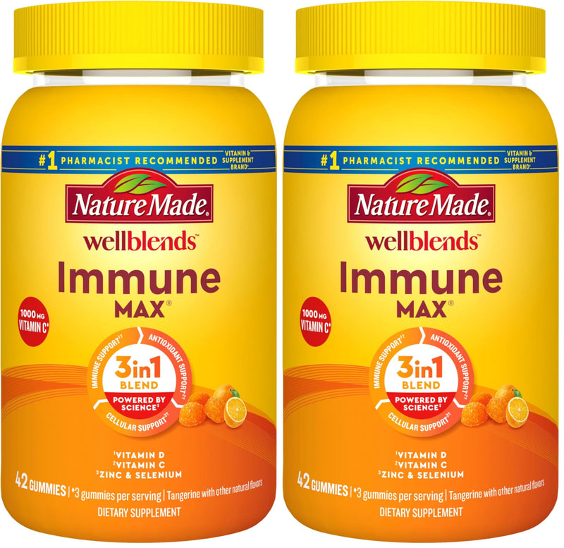 Nature Made Wellblends ImmuneMAX Gummies,Vitamin C,Zinc,and Vitamin D3,Immune Support Supplement,42 Tangerine Flavor Gummies,(Pack of 2) 42 Count (Pack of 2)