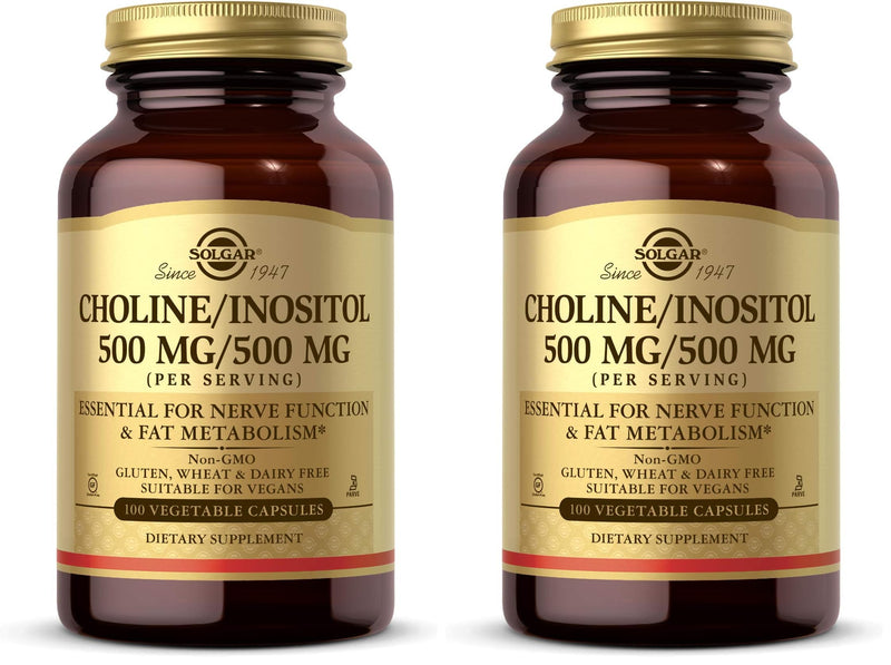 Solgar Choline/Inositol 500 mg/500 mg,100 Vegetable Capsules-Energy Metabolism,Liver Health,Essential for Brain&Nerve Function-Non-GMO,Vegan,Gluten Free,Dairy Free,Kosher-50 Servings,(Pack of 2) 100 Count (Pack of 2)