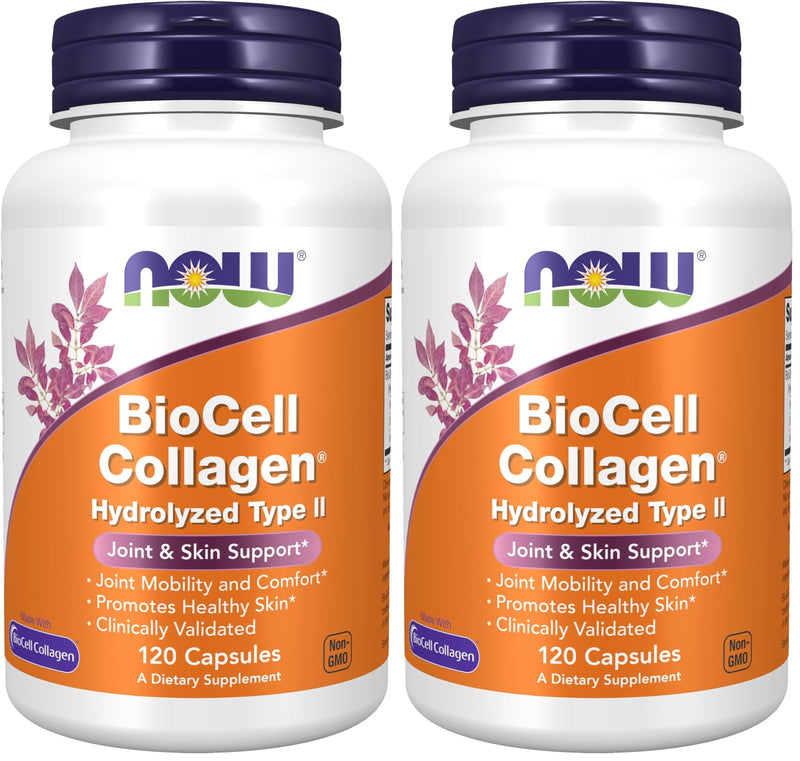 NOW Foods Supplements,BioCell Collagen® Hydrolyzed Type II,Clinically Validated,120 Veg Capsules,(Pack of 2) 120 Count (Pack of 2)