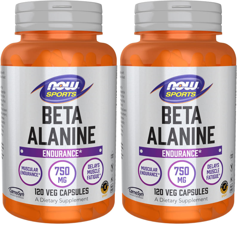 NOW Foods Sports Nutrition, Beta-Alanine 750 mg, Delays Muscle Fatigue*, Endurance*, 120 Veg Capsules,(Pack of 2) 120 Count (Pack of 2)