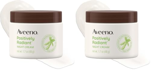 Aveeno Positively Radiant Moisturizing Face & Neck Night Cream with Tone Correcting Soy & Niacinamide,Night Cream Targets Dull Skin-& Evens Skin Tone-& Texture,Hypoallergenic,1.7 oz,(Pack of 2) 1.7 Ounce (Pack of 2)