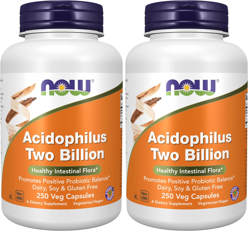 NOW Foods Supplements,Acidophilus,Two Billion,Strain Verified,Healthy Intestinal Flora*,250 Veg Capsules,(Pack of 2) 250 Count (Pack of 2)