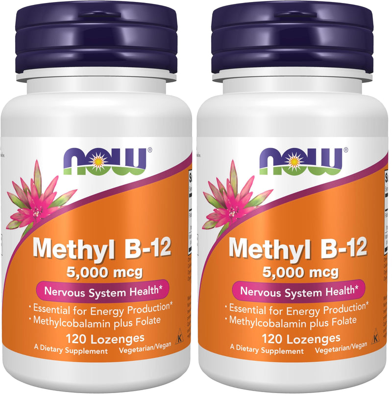 NOW Foods Supplements, Methyl B-12 (Methylcobalamin) 5,000 mcg, Nervous System Health*, 120 Lozenges, (Pack of 2) 120 Count (Pack of 2)