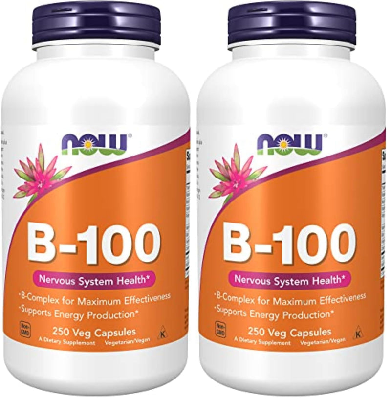 Now Supplements, Vitamin B-100, Energy Production*, Nervous System Health*, 250 Veg Capsules, (Pack of 2) 250 Count (Pack of 2)