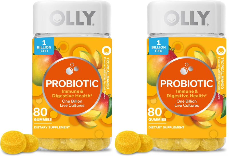 OLLY Probiotic Gummy,1 Billion CFUs,Immune and Digestive Support,Chewable Probiotic Supplement,Mango,80 Count (Pack of 2) 80 Count (Pack of 2)