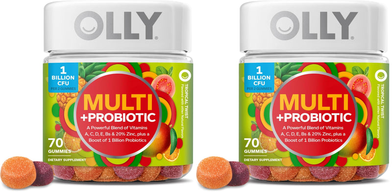 OLLY Multi + Probiotic Adult Multivitamin Gummy, 1 Billion CFUs, Digestive and Immune Support Chewable Supplement, Tropical Twist, 35 Day Supply - 70 Count (Pack of 2) 1 Count (Pack of 140)