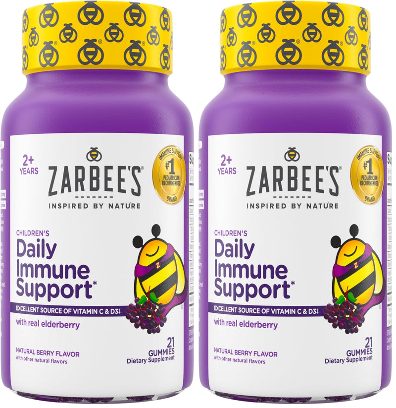 Zarbee's Elderberry Gummies for Kids with Vitamin C; Zinc & Elderberry; Daily Childrens Immune Support Vitamins Gummy for Children Ages 2 and Up; Natural Berry Flavor;,21 Count (Pack of 2) 21 Count (Pack of 2)