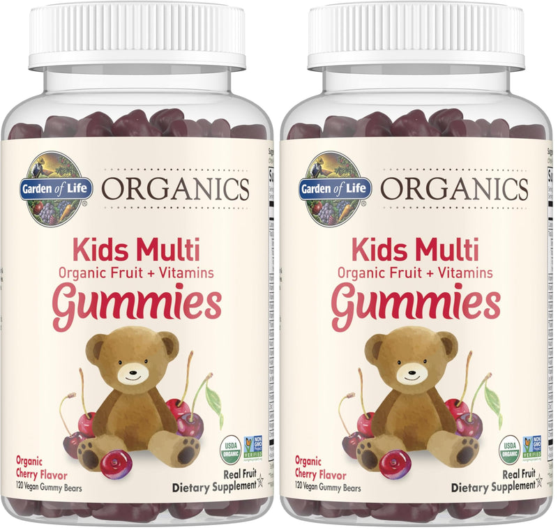 Garden of Life Organics Kids Gummy Vitamins,Certified Organic,Non-GMO & Vegan Complete Children's - B12,C & D3 Gluten,Soy-& Dairy Free Real Fruit Chew Gummies,Multi,Cherry,120 Count (Pack of 2) Cherry 120 Count (Pack of 2)