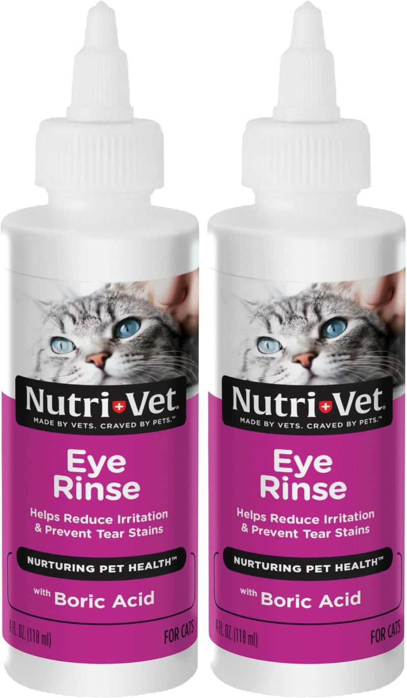 Nutri-Vet Cat Eye Rinse,Sterile Solution Gently Cleanses Eyes &Surrounding Tissue,Removes Debris Pollen and Mucus,Relieves Irritation,Helps Reduce TearStains,Sensitive Ophthalmic Flush,4oz,(Pack of 2) 4 FZ (Pack of 2)