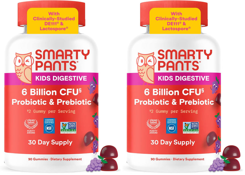 SmartyPants Kids Probiotic & Prebiotic Gummies for Digestive Health: Gut Health Supplement,Clinically Studied Prebiotic for Immune Support,Grape,(30 Day Supply),60 Count (Pack of 2) 60 Count (Pack of 2) Grape Probiotic + Prebiotic