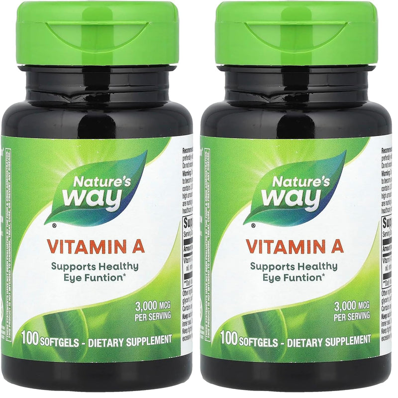 Nature's Way Vitamin A,High Potency,Supports Healthy Eye Function*,3,000 mcg per Serving,100 Softgels (Packaging May Vary),(Pack of 2) 100 Count (Pack of 2)