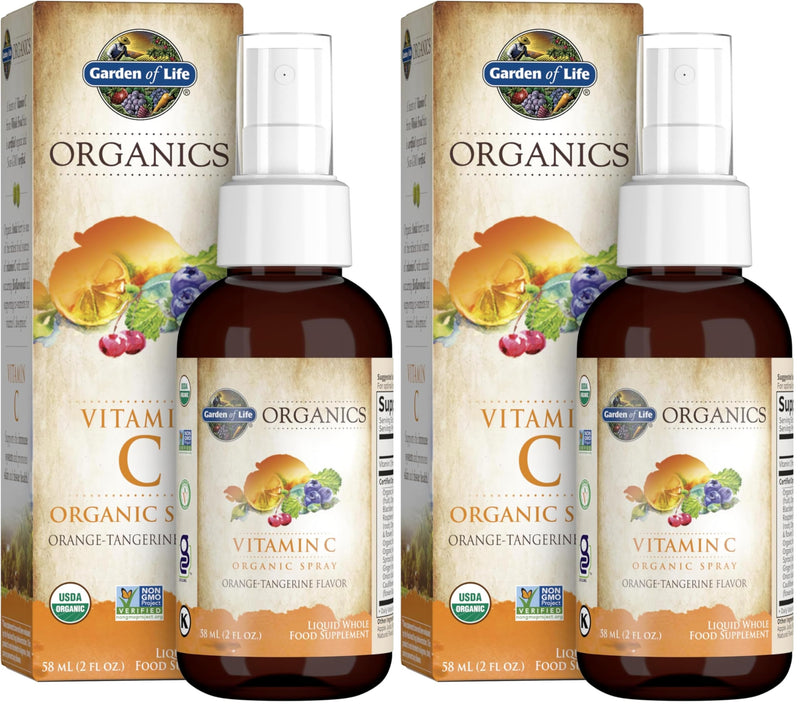 Garden of Life Organics Vitamin C Spray for Kids and Adults - Orange Tangerine,Vitamin C Supplement,Antioxidant for Immune Support and Skin Health,2 fl oz Liquid Drops,(Pack of 2) Orange-Tangerine 2 Fl Oz (Pack of 2)