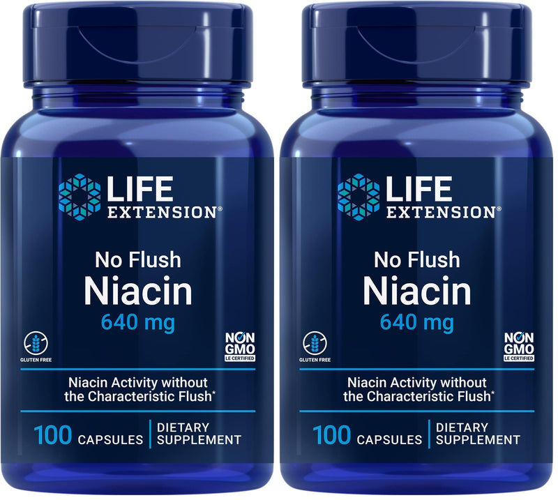 Life Extension No Flush Niacin,B3 for Heart Health,Cholesterol & Energy Support,Non-GMO,Gluten-Free,100 Capsules,(Pack of 2) 100 Count (Pack of 2)