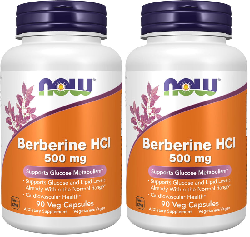 Now Supplements,Berberine HCL 500 mg,Supports Glucose Metabolism*,90 Veg Capsules,(Pack of 2) 90 Count (Pack of 2)
