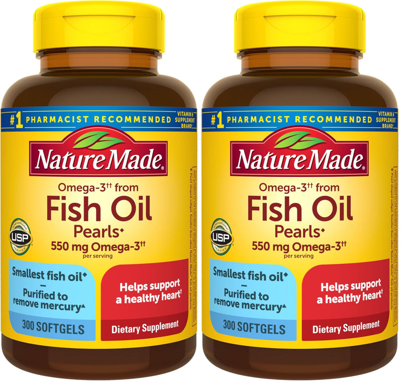 Nature Made Omega 3 Fish Oil Supplements,550mg Per Serving,Fish Oil Omega 3 Supplements as Ethyl Esters for Healthy Heart Support,300 Softgels,100 Day Supply,(Pack of 2) 300 Count (Pack of 2)