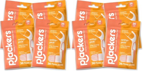 Plackers OrthoPick® Floss Picks Designed for Braces, Tuffloss® Made Without PTFE, FlipPick® Clean Between Brackets, 36 Count (8 Pack) 36 Count (Pack of 8)