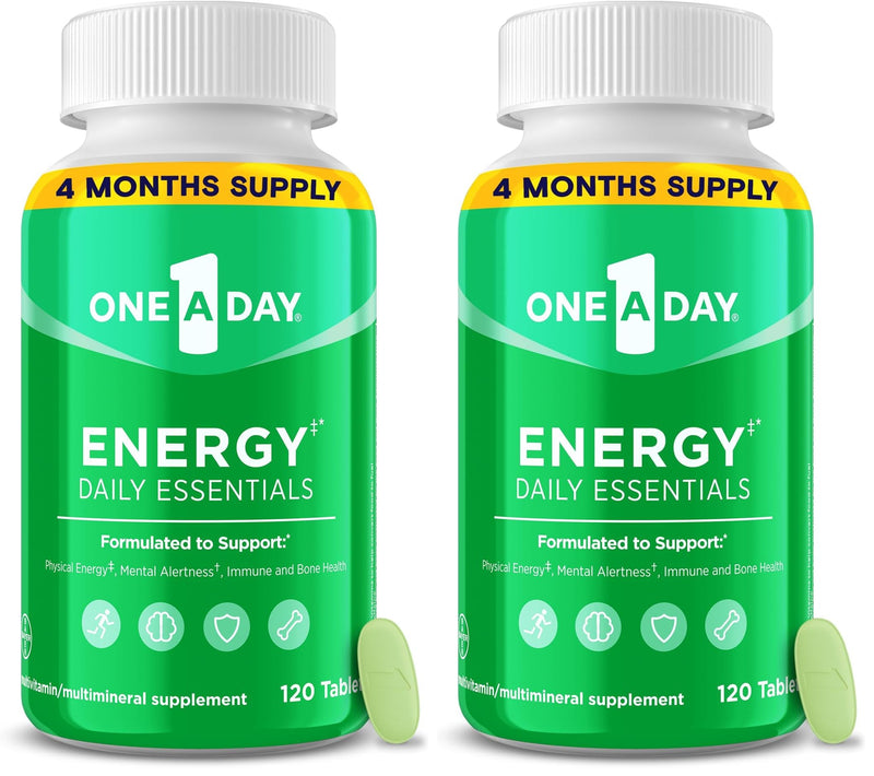 A Day Energy Daily Essentials Multivitamin, Energy Supplement to Support Mental Alertness and Immune Health with Vitamins A C, D, E, Zinc and Caffeine, 120 Count (Pack of 2) 120 Count (Pack of 2)