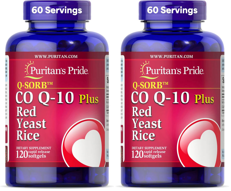 Puritan's Pride Q-Sorb™ Coenzyme CoQ10 Dietary Supplement for Heart Health, Oral Gum Health & Healthy Aging Support, Plus Red Yeast Rice for Improved Digestion, 120 Rapid Release Softgels,(Pack of 2) 120 Count (Pack of 2)