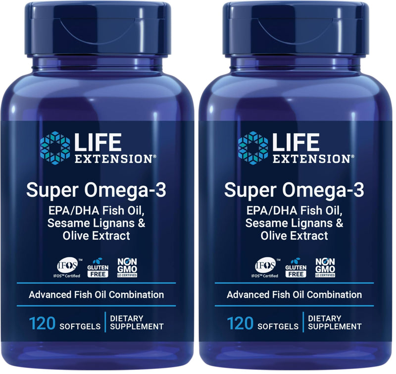 Life Extension Super Omega-3 EPA/DHA Fish Oil,Sesame Lignans & Olive Extract – Cognitive Health,Cholesterol Health Support,Gluten-Free,Non-GMO,120 Softgels,(Pack of 2) 120 Count (Pack of 2)