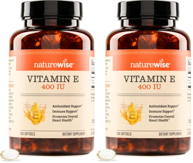 NatureWise Vitamin E 400 IU Softgels (180mg DL-Alpha) - Dairy,Gluten,and Soy Free,Non-GMO Antioxidant Dietary Supplement for Skin,Heart,Eye,and Immune Health Support -,200 Count (Pack of 2) 200 Count (Pack of 2)