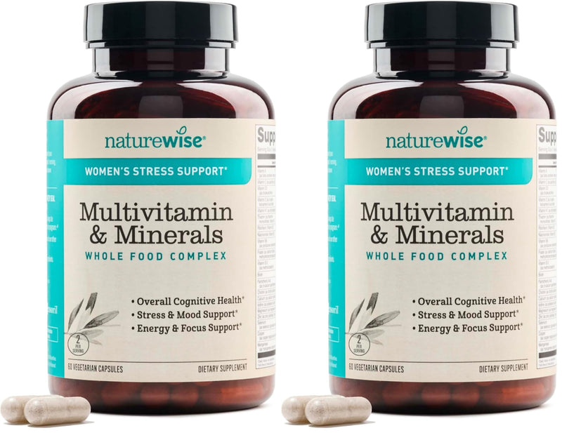 NatureWise Multivitamin for Women + Stress Support with Organic Whole Foods & Natural Minerals-B-Complex+Vitamin C+D3 K2 for Immunity,Hair,Skin & Nails-Non-GMO-60 Capsules[30-Day Supply], (Pack of 2) 60 Count (Pack of 2) Probiotics